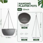T4U Hanging Planters for Indoor Outdoor Plants 2 Pack - 12 Inch Grey Hanging Pla... - Image 3