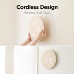 mooas Wood Moon Cordless Digital LED Wall Clock, Time Week Temperature & Humidit... - Image 4