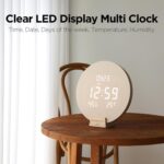 mooas Wood Moon Cordless Digital LED Wall Clock, Time Week Temperature & Humidit... - Image 5