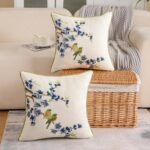 Holibeat Embroidered Flower Birds Throw Pillow Covers 18 * 18 inches Spring Deco... - Image 3
