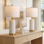 PoKat 25'' Modern Table Lamps Set of 2 for Living Room with Gold Base, White Far... - Image 5