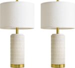 PoKat 25'' Modern Table Lamps Set of 2 for Living Room with Gold Base, White Far... - Image 10