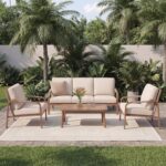 Aluminum Patio Sofa Set, 4-Piece Outdoor Furniture with Coffee Table and Cushion... - Image 3