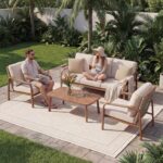 Aluminum Patio Sofa Set, 4-Piece Outdoor Furniture with Coffee Table and Cushion... - Image 7