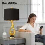 Modern Luxury Table Lamps, Gold Sculptural Bedside Lamps, Gold Leaf Finish Night... - Image 4