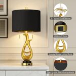 Modern Luxury Table Lamps, Gold Sculptural Bedside Lamps, Gold Leaf Finish Night... - Image 6