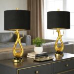 Modern Luxury Table Lamps, Gold Sculptural Bedside Lamps, Gold Leaf Finish Night... - Image 9
