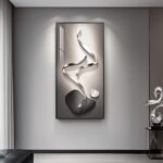 Large Framed Modern Abstract Vertical Wall Art for Living Room, Black Grey Print... - Image 2