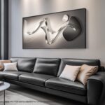 Large Framed Modern Abstract Vertical Wall Art for Living Room, Black Grey Print... - Image 4