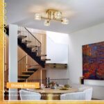 Modern Gold Sputnik Chandeliers 4-Light Crystal Semi Flush Mount Ceiling Light F... - Image 4