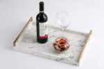 17.8 * 11.8" White PU Leather Marble Finish Decorative Tray Serving Tray with Br... - Image 4