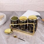 Ceramic Gold-Patterned Metal Canister Set for Kitchen Countertop - A Set of 3 Ki... - Image 5