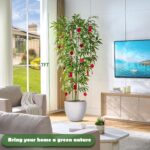 Artificial Tree Fake Plants, Artificial Bamboo Tree 7FT Tall in White Potted, Ar... - Image 3