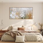 HPNIUB Large White Flower Framed Wall Art Modern White and Gold Floral Canvas Oi... - Image 4