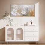 HPNIUB Large White Flower Framed Wall Art Modern White and Gold Floral Canvas Oi... - Image 6