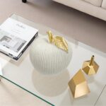 Gray-White Apple Figurine with Gold Leaf, Apple Sculpture for Modern Home Decor,... - Image 3