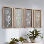 3D Wooden Floral Bathroom Wall Decor (Set of 4) Lightweight, Ready-to-Hang Frame... - Image 2