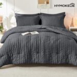 HYMOKEGE Queen Comforter Set Seersucker 7 Pieces, All Season Luxury Bed in a Bag... - Image 7