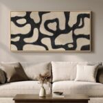 Framed Neutral Horizontal Abstract Wall Art for Living Room, Extra Large Black a... - Image 2