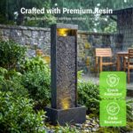 35-Inch Outdoor Water Fountain, Modern Curved Faux Slate Resin Indoor Waterfall ... - Image 4