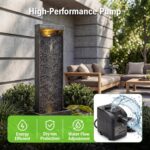 35-Inch Outdoor Water Fountain, Modern Curved Faux Slate Resin Indoor Waterfall ... - Image 5