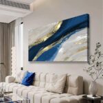 Abstract Canvas Wall Art for Living room Office Bedroom Golden Blue Wall Art Pri... - Image 9