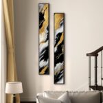 Framed Long Narrow Vertical Abstract Wall Art Set, 2 Piece Black White Gold Luxu... - Image 5