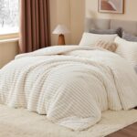 BEDELITE Fleece King Comforter Set -Super Soft & Warm Fluffy Cream White Bedding... - Image 3