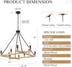 Farmhouse L53'' Wooden Square Chandelier Natural 10-Light Rustic Rectangular Can... - Image 4