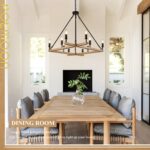 Farmhouse L53'' Wooden Square Chandelier Natural 10-Light Rustic Rectangular Can... - Image 6