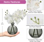 Oairse White Orchids Artificial Flowers Faux Orchid Arrangement with Black Glass... - Image 3