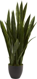 Nearly Natural 35in Artificial Snake Plant, Sansevieria Faux Greenery with Black... - Image 2