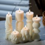 6 Pcs Small Handmade Ribbed Pillar Candle Set, Soy Wax Modern Home Decor for Liv... - Image 6