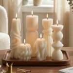 6 Pcs Small Handmade Ribbed Pillar Candle Set, Soy Wax Modern Home Decor for Liv... - Image 8