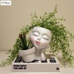 Head Planter Face Flower Pot, Dolkgy Woman Face Planter Unique White Head Plante... - Image 3
