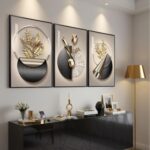 Large Framed Modern Elegant Wall Art for Living Room, 3 Piece Black and Gold Bri... - Image 3
