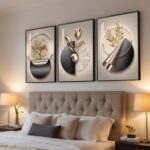 Large Framed Modern Elegant Wall Art for Living Room, 3 Piece Black and Gold Bri... - Image 4