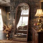 Antok 57" x 21" Arched Full Length Mirror, Antique Beaded Frame Floor Standing o... - Image 3