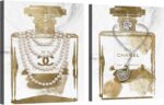 2 pieces Vintage Perfume Bottle Canvas Wall Art Modern Luxury Posters Print Fash... - Image 2