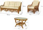 Malibu Lounge Set of 4: 2 Natural Rattan Wicker Chairs, Three-Seater Sofa with C... - Image 4
