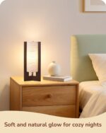 EDISHINE Wood Table Lamp, 13.5" Small Bedside Lamp, Beige Linen Shade, Rose Wood... - Image 4