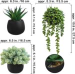 Winlyn Set of 3 Artificial Succulent Plants in Black Concrete Pots Faux Aloe Hop... - Image 3
