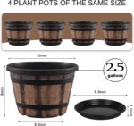 Quarut Plant Pots Set of 4 Pack 12 inch,Large Whiskey Barrel Planters with Drain... - Image 3