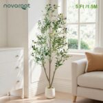 Olive Trees Artificial Indoor, 5FT Tall Faux Olive Tree with Moss and Planter, A... - Image 3