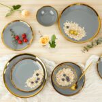 Pokini Porcelain Luxury Dinnerware Sets, Modern Plates and Bowls Sets for 4, Hig... - Image 4