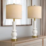 PORTRES 27" Modern Ceramic Table Lamp Set of 2 for Living Room White & Gold Beds... - Image 4