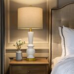 PORTRES 27" Modern Ceramic Table Lamp Set of 2 for Living Room White & Gold Beds... - Image 5