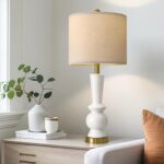 PORTRES 27" Modern Ceramic Table Lamp Set of 2 for Living Room White & Gold Beds... - Image 6