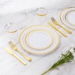 Goodluck 600 Pieces Gold Disposable Plates for 100 Guests, Plastic Plates for Pa... - Image 3