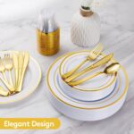 Goodluck 600 Pieces Gold Disposable Plates for 100 Guests, Plastic Plates for Pa... - Image 5